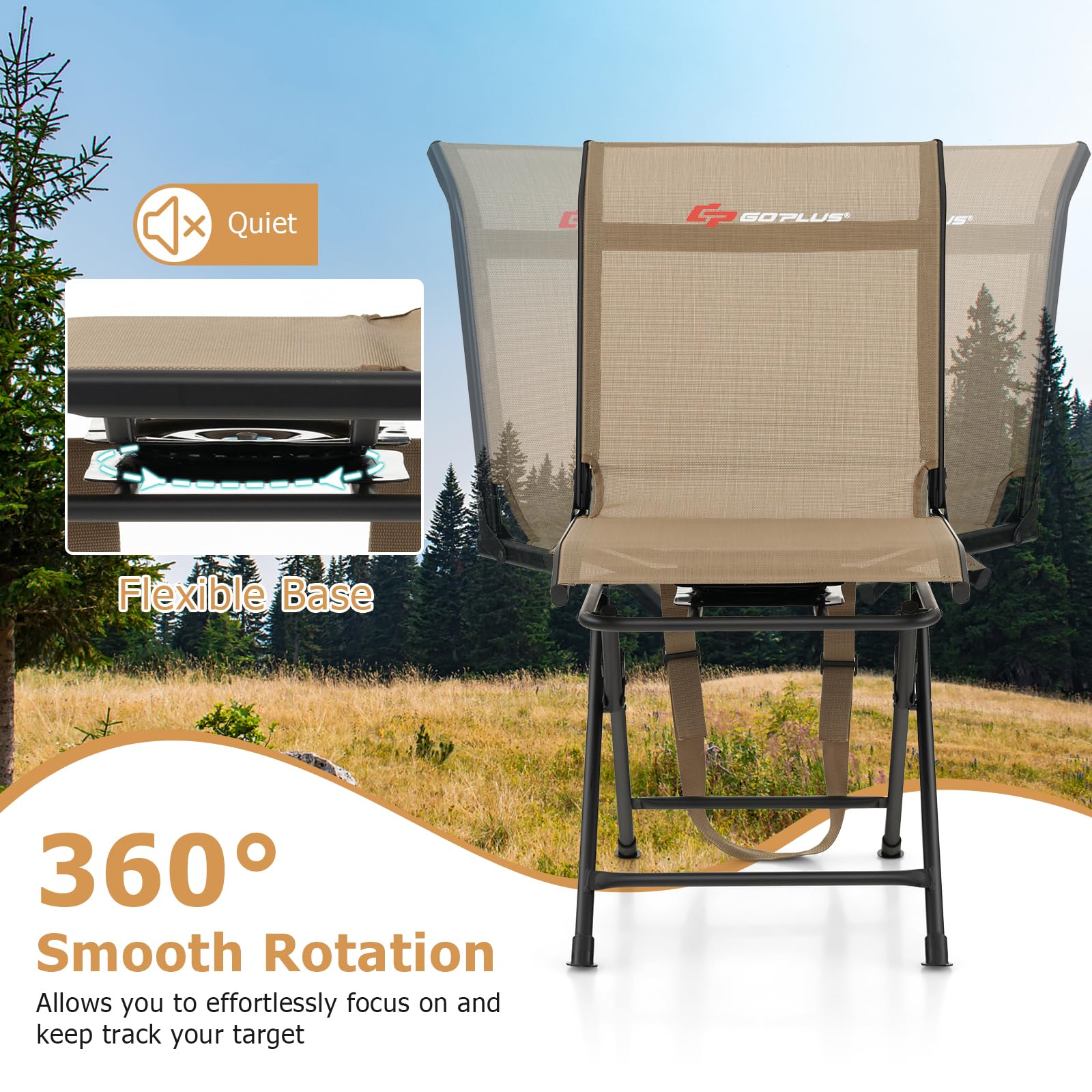 Goplus Hunting Chair, 360 Swivel Hunting Blind Chair With Carrying Strap, 330Lbs Capacity, Folding Silent Deer Hunting Chair, Po