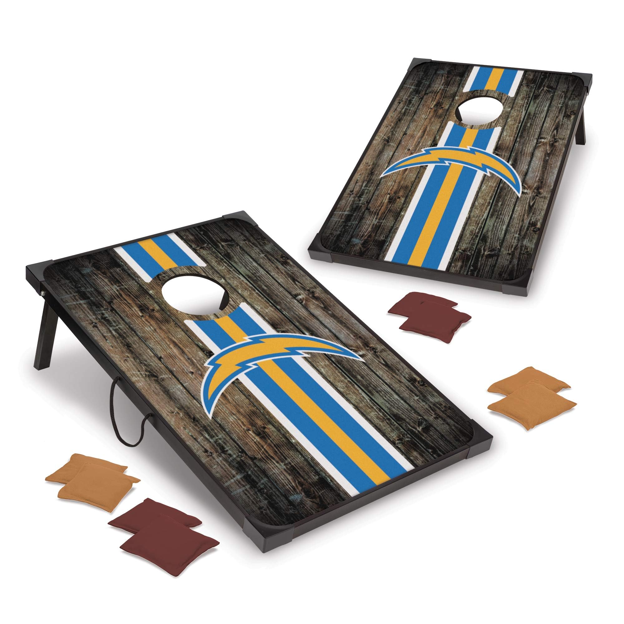 Wild Sports NFL Los Angeles Chargers 2 x 3 MDF Deluxe Cornhole Set - with Corners and Aprons, Team Color