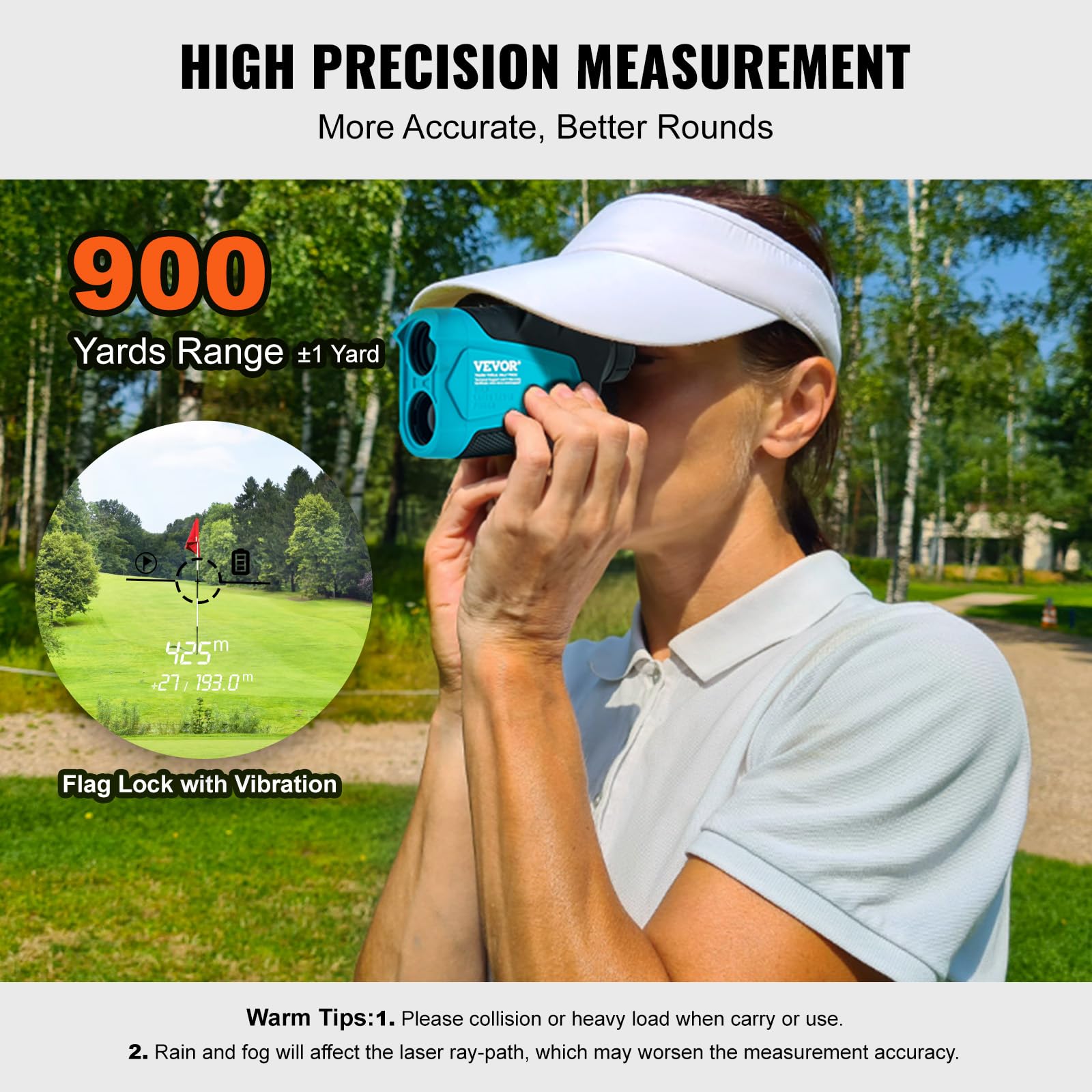 Vevor Golf Rangefinder, 900 Yards Laser Golfing Hunting Range Finder, 6X Magnification Distance Measuring, Golfing Accessory Wit