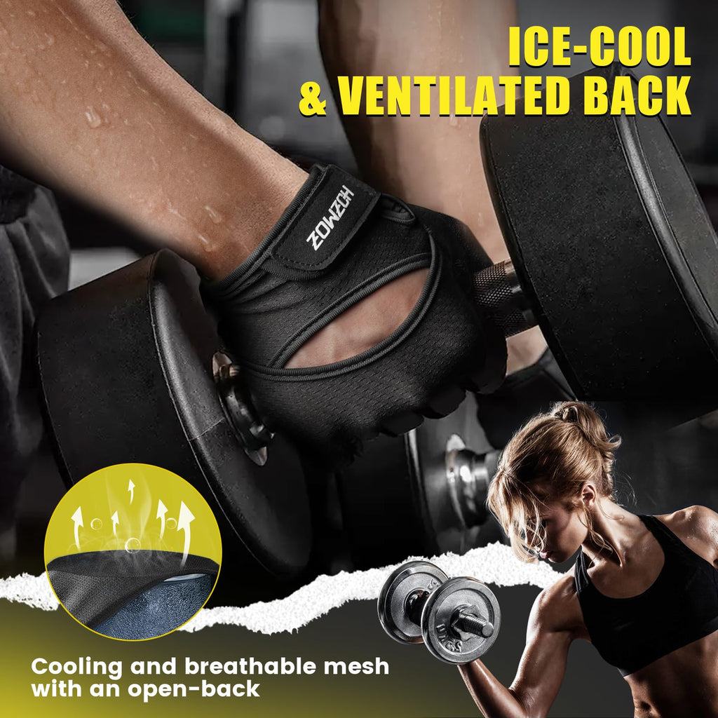 HOZMOZ Ventilated Weight Lifting Gloves, Thick Padded Workout Gym Gloves with Full Palm Protection & Grip & Shock Absorption for