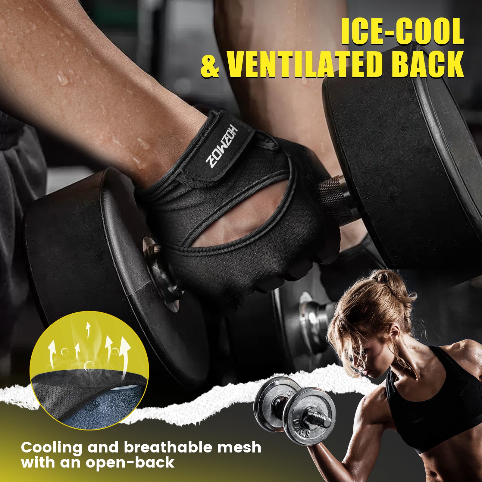 HOZMOZ Ventilated Weight Lifting Gloves, Thick Padded Workout Gym Gloves with Full Palm Protection & Grip & Shock Absorption for
