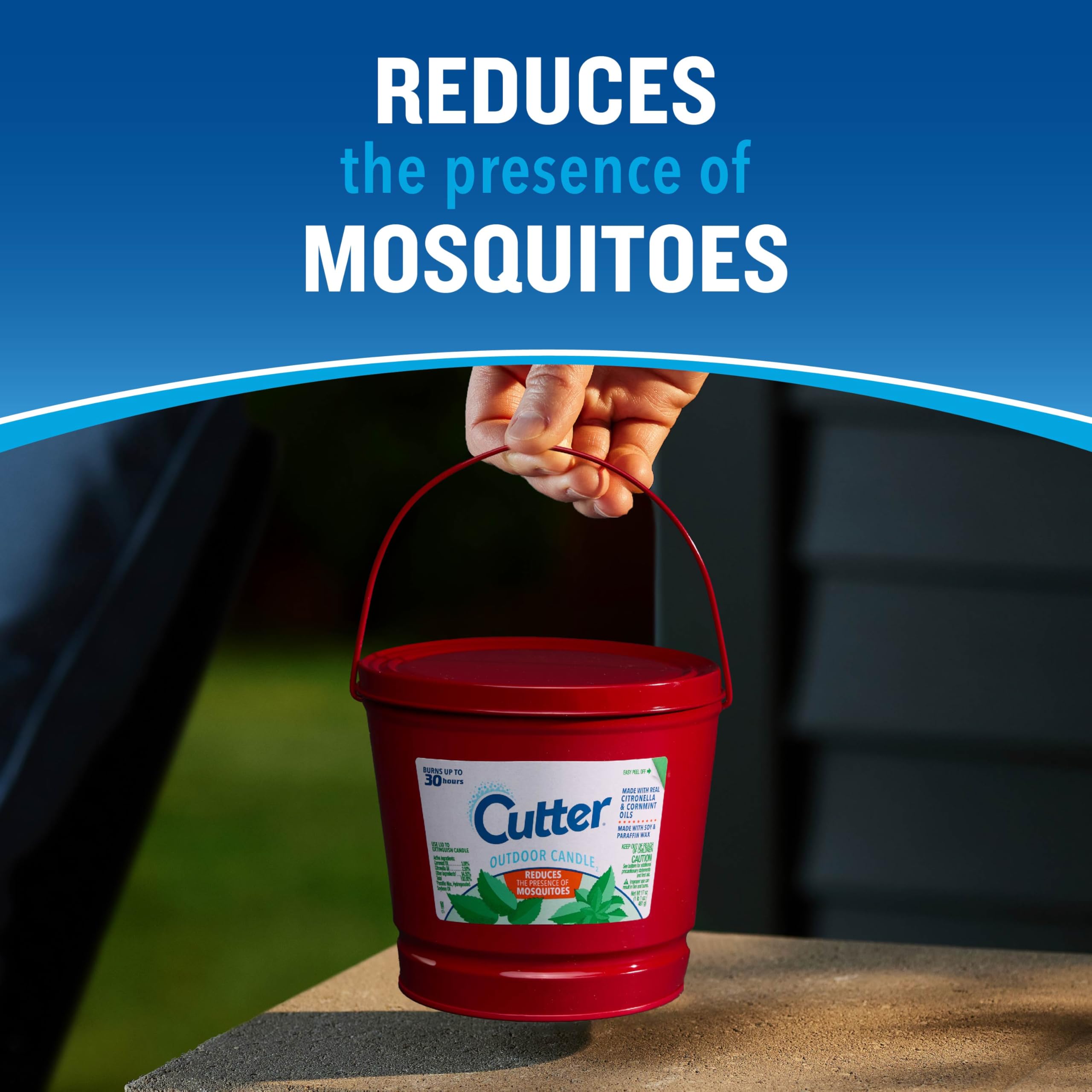 Cutter Candle, Outdoor Soy Wax Candle Made with Real Citronella Oil and Cornmint Oil Reduces The Presence of Mosquitoes with A L