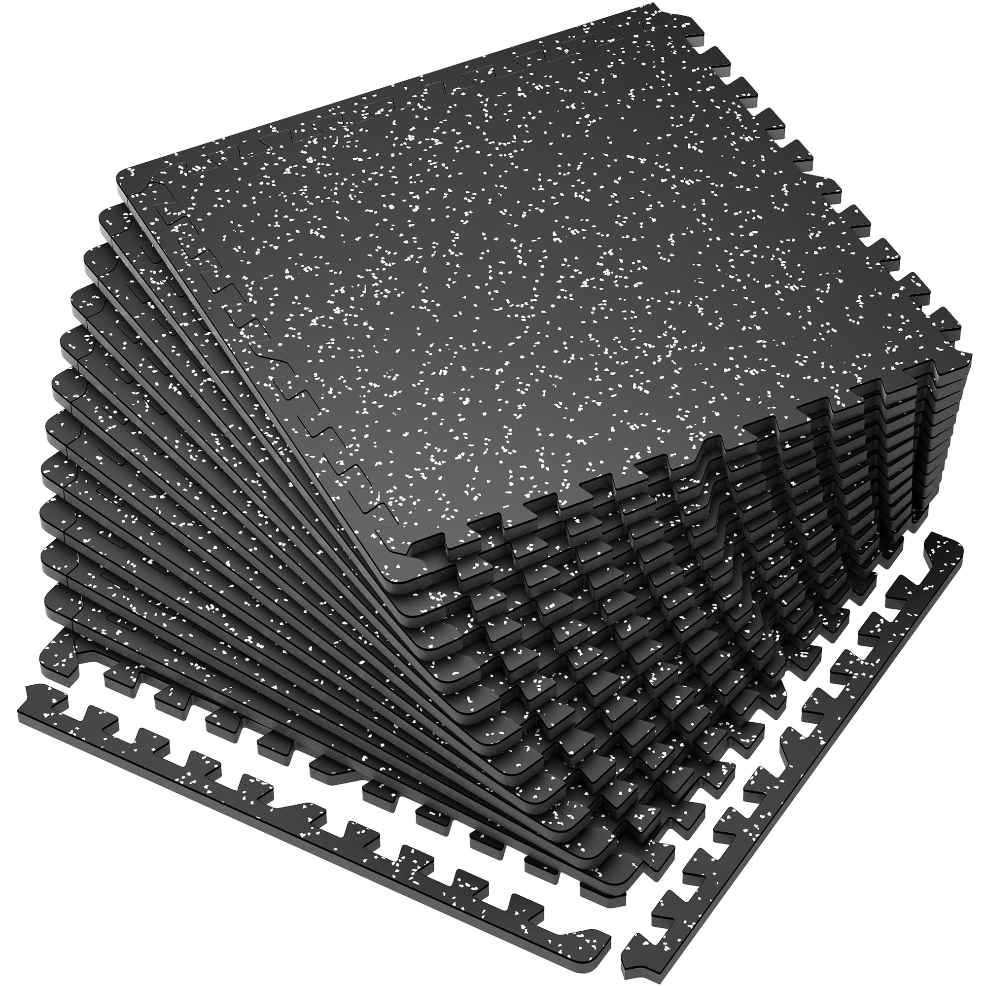 SUPERJARE 0.56 Thick 12 Pcs 48 Sq Ft Rubber Top Exercise Equipment Mats, High Density EVA Foam Mats with Rubber Top, Interlock