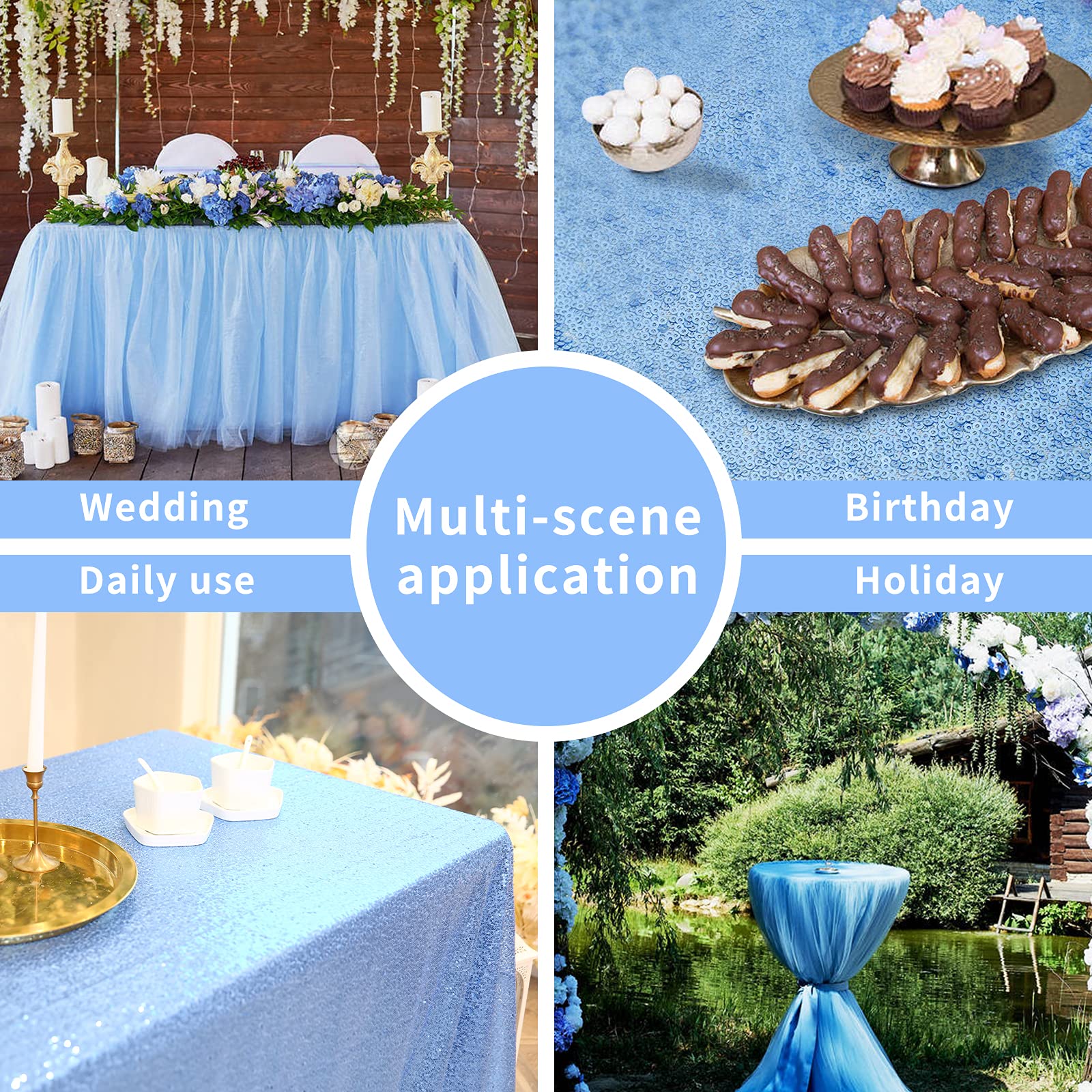 Fyledaee Sequin Tablecloth Square Baby Blue 90X90 Inch Glittering Shimmer Tablecloth For Wedding Baby Shower Birthday Party Dinn