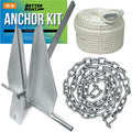 13Lb Heavy Boat Anchor Kit Fluke Anchor With Anchor Chain And Boat Anchor Rope Set For 20' - 32' Foot Including Boat Anchors For