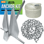 13Lb Heavy Boat Anchor Kit Fluke Anchor With Anchor Chain And Boat Anchor Rope Set For 20' - 32' Foot Including Boat Anchors For