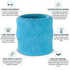 Suddora Kids Wrist Sweatbands - Athletic Cotton Terry Cloth Sports Wristbands For Kids (Pair) (Neon Blue)
