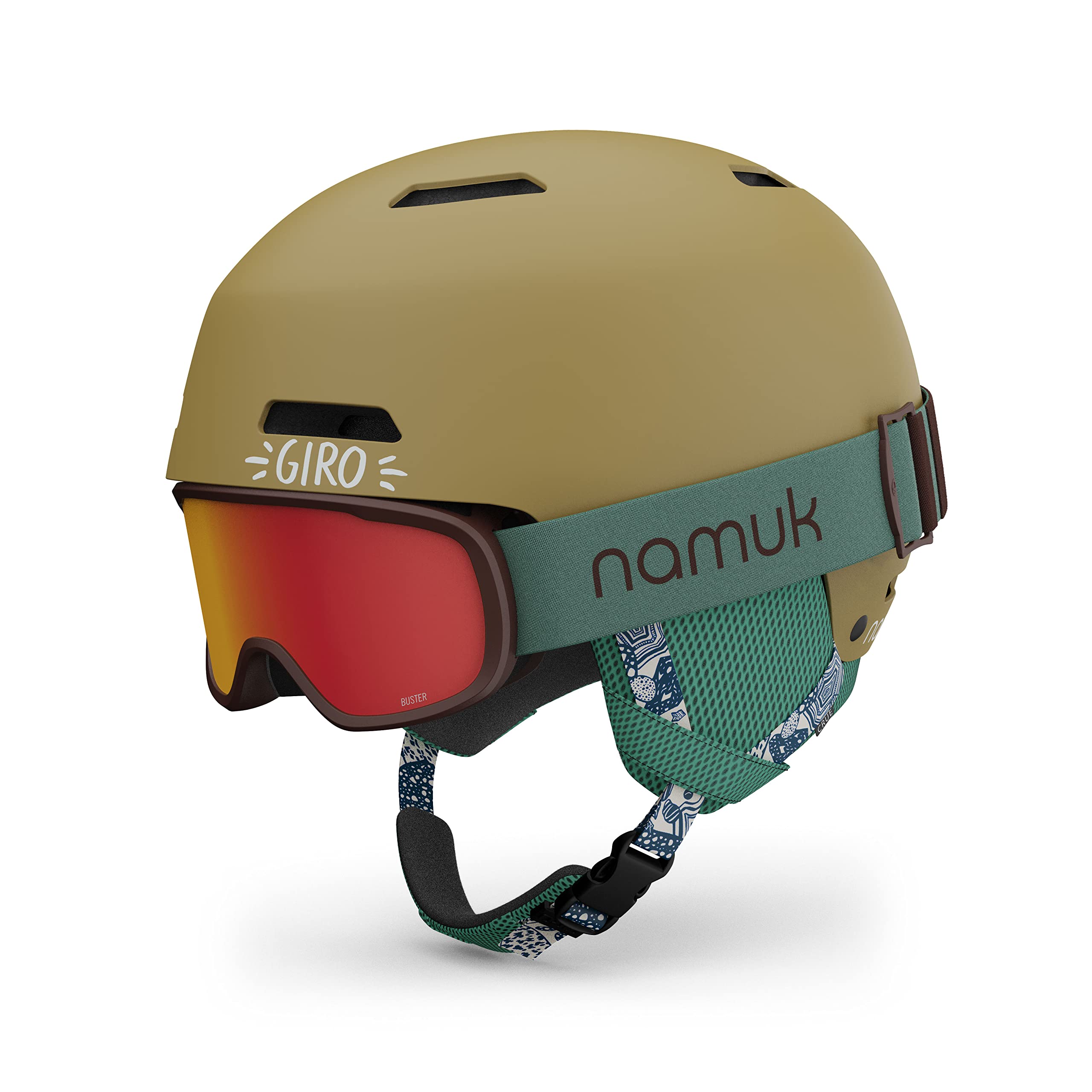 Giro Crue Combo Pack Toddler Ski Helmet - Snowboarding Helmet with Matching Goggles for Kids, Boys & Girls Namuk Gold/Northern L