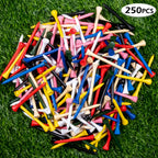 Thiodoon Golf Tees 250 Pcs Professional Natural Wood Golf Tees, 8 Bright Colors Mixed Size 3-1/4 Inch, 2-3/4 Inch And 2-1/8 Inch