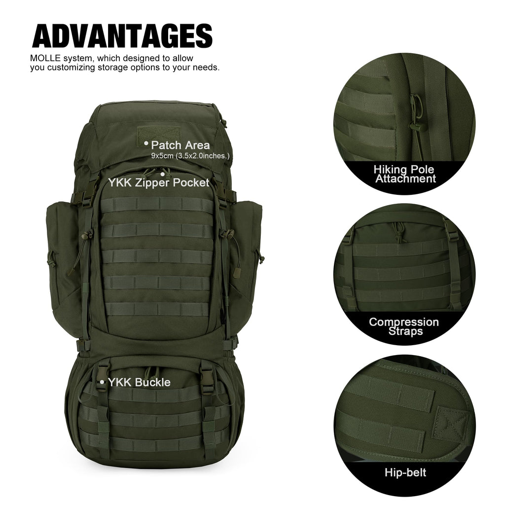 Mardingtop 60L Molle Hiking Internal Frame Backpacks With Rain Cover For Camping,Backpacking,Travelling(Army Green)