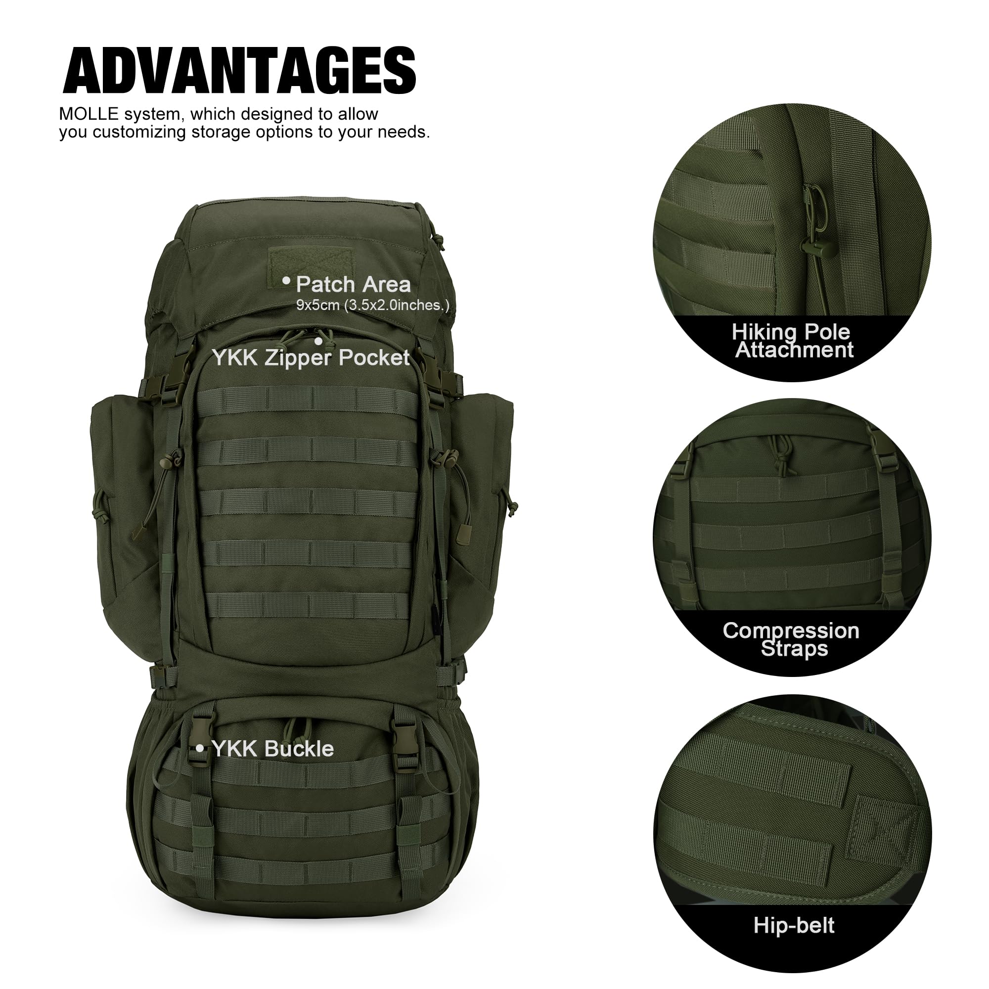 Mardingtop 60L Molle Hiking Internal Frame Backpacks With Rain Cover For Camping,Backpacking,Travelling(Army Green)