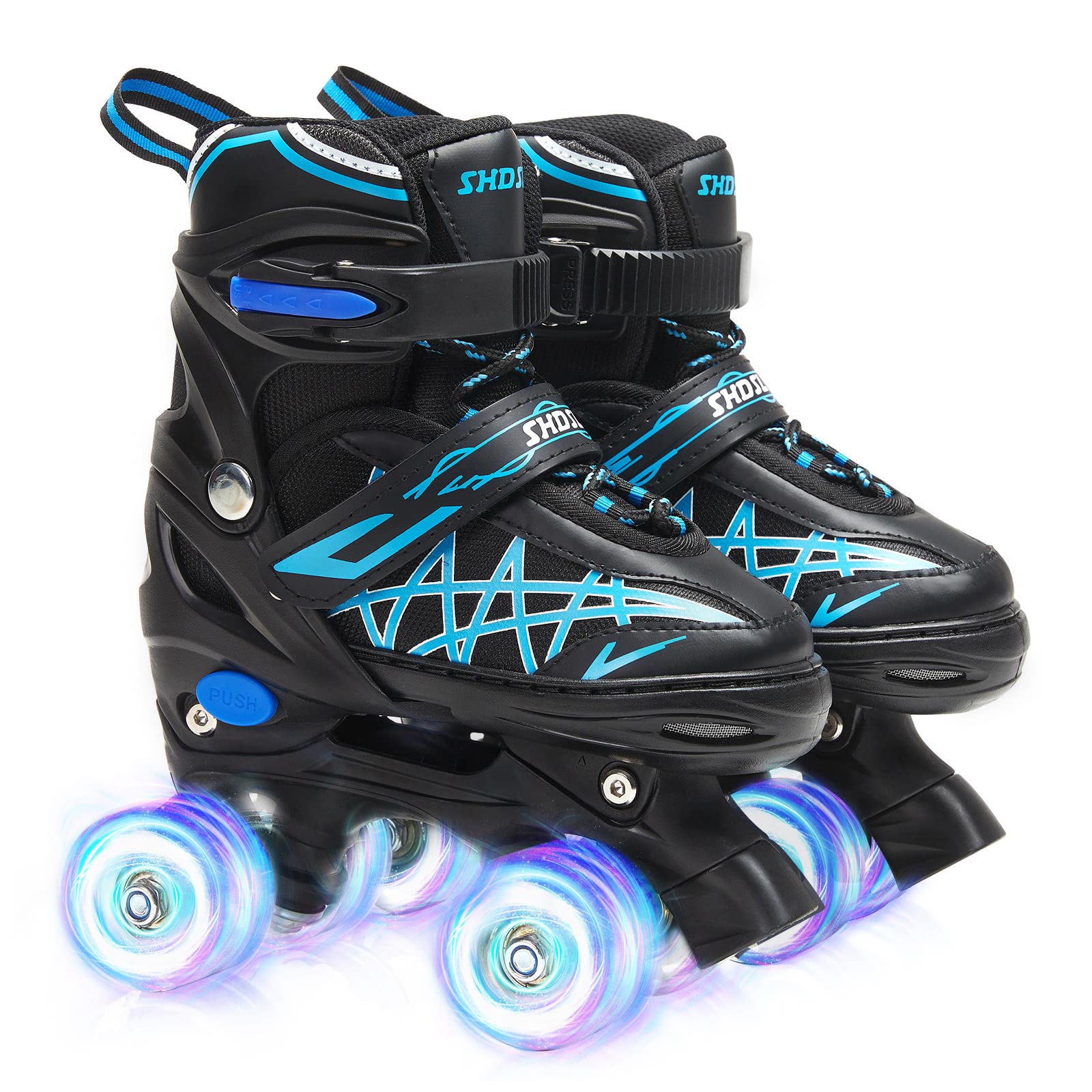 SHDSL Kids Roller Skates for Boys Girls Kids, 4 Sizes Adjustable Quad Skates with All Light up Wheels - Birthday Gift for Indoor