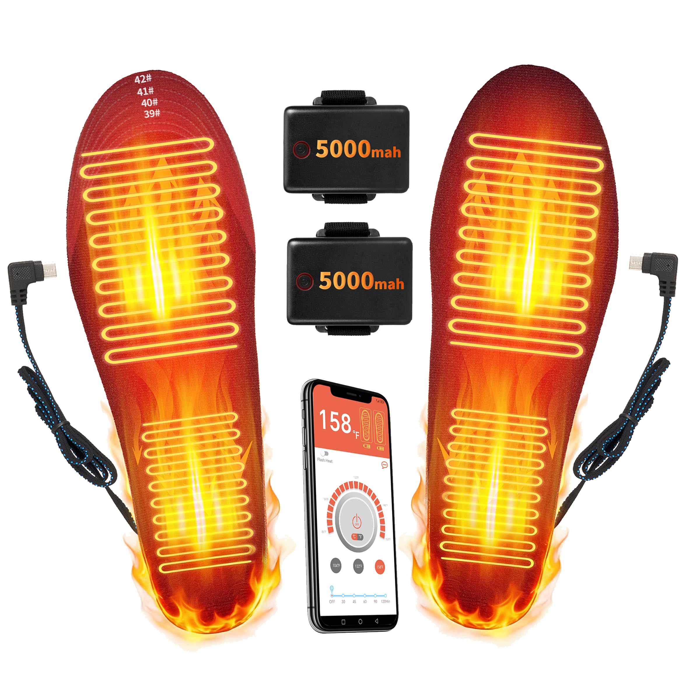 Heated Insoles for Men, Rechargeable 5000mAh Battery Foot Warmers Up to 11 Hours, Washable Cut to Fit Thermal Shoe Inserts for O