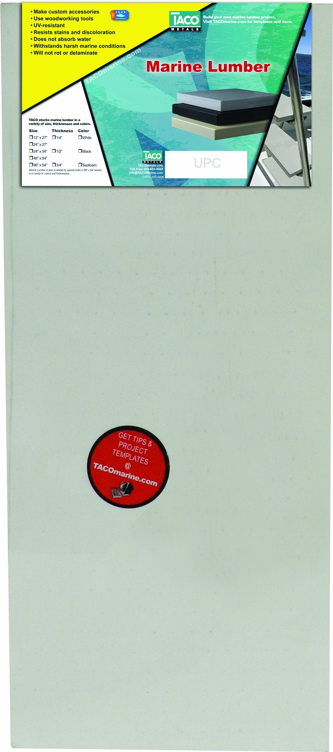 Kingstarboard Marine Lumber, 27   W X 12   L X 1/4    Thk, White