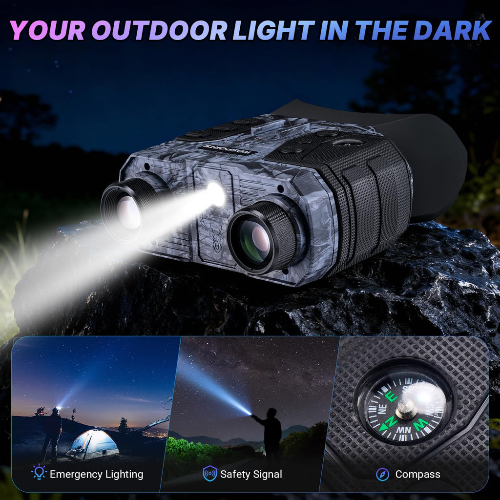 WOSPORTS 4K Night Vision Goggles with 48MP Photo, 3280ft Full Color Vision, 1300ft IR Distance, 3 HD Screen, 10X Optical Zoom, 5