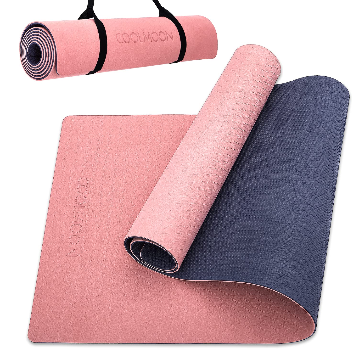 Coolmoon 1/4 Inch Extra Thick Yoga Mat Double-Sided Non Slip,Yoga Mat For Women And Men,Fitness Mats With Carrying Strap,Eco Fri