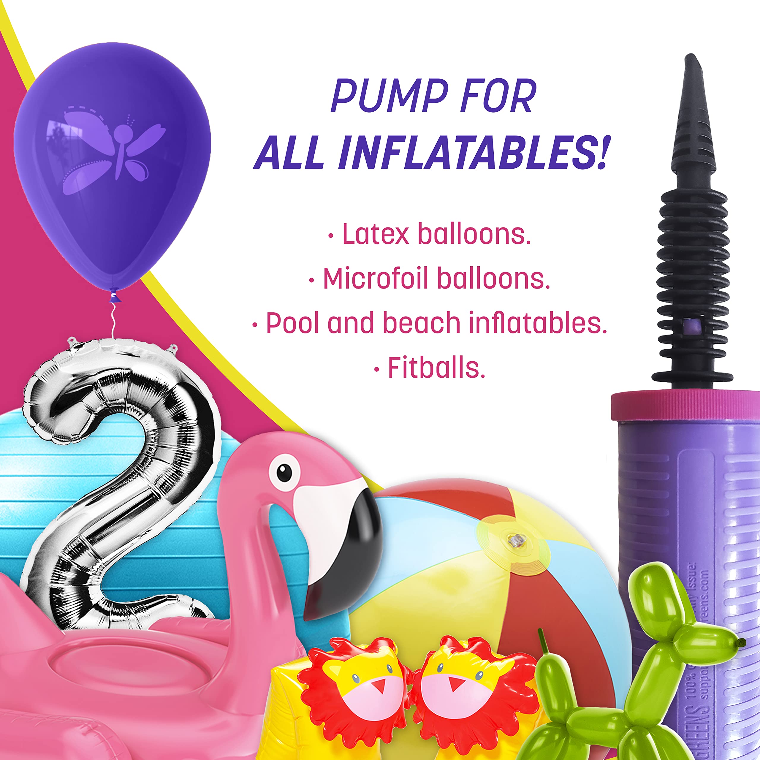 Balloon Pump Hand Held, Inflator Air Pump For Balloons - 2Way Dual Action, 2Pack: Friends Can Help - Easy To Use, 100% Lifetime