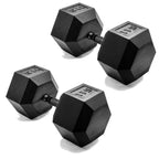 CAP Barbell 115 LB Rubber Coated Hex Dumbbell Hand Weight - Pair | Black Handle