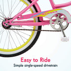 Kulana Lakona Shore Youth Beach Cruiser Bike, 20-Inch Wheels, Single Speed, Pink/Yellow, Model Number: R0901Az
