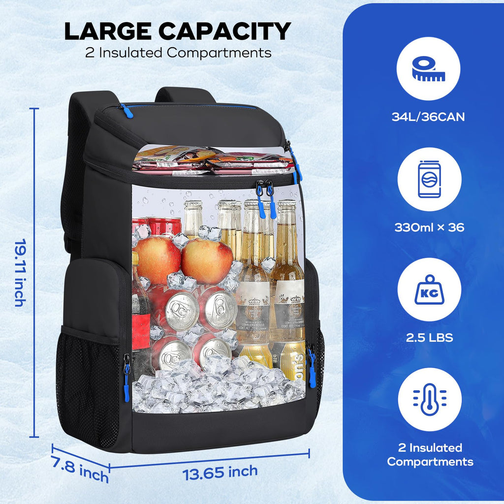 Maelstrom Backpack Cooler,36 Can Cooler Backpack,Soft Cooler Bag Insulated Leakproof,Lightweight Ice Chest Backpack,Travel Coole