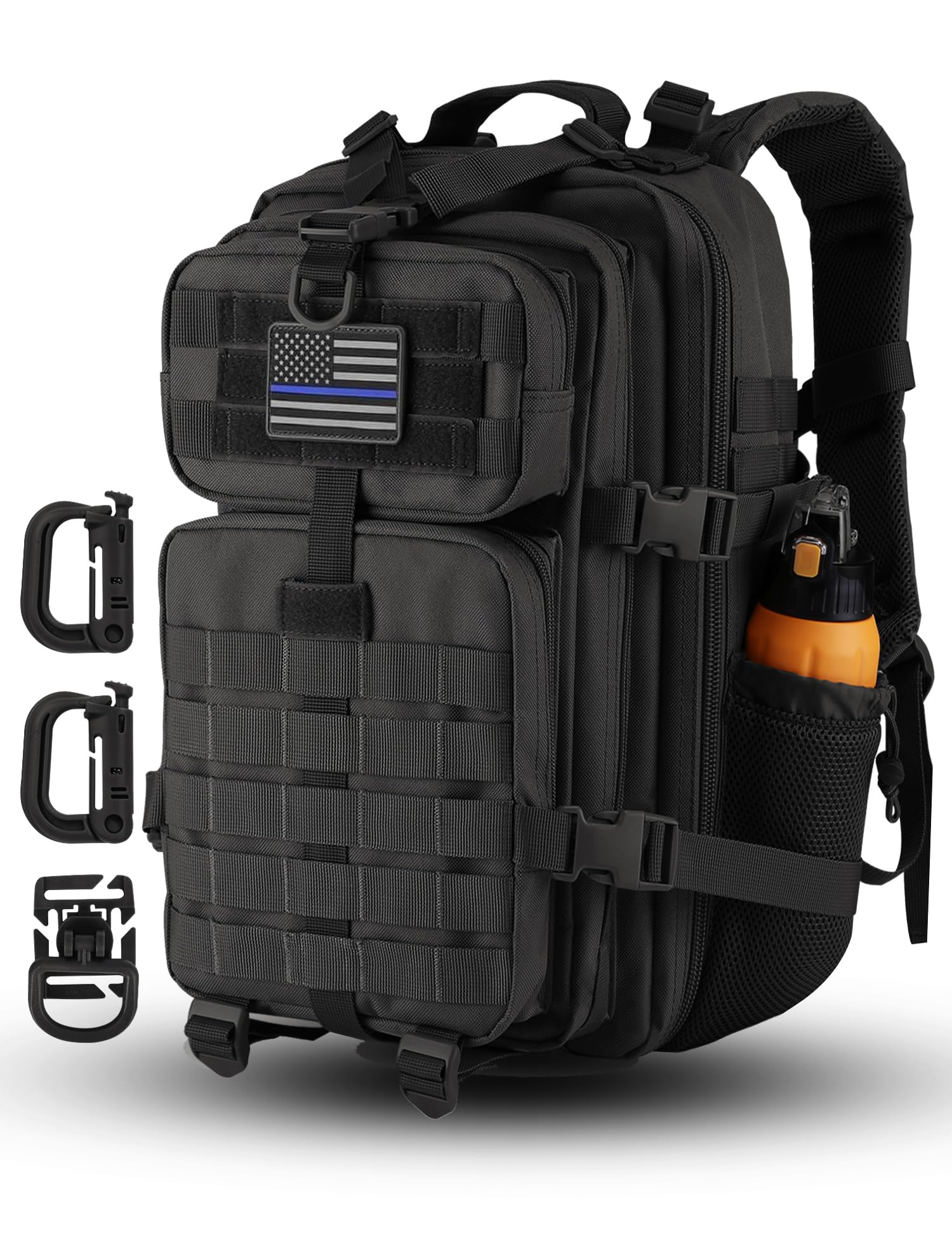 Hannibal Tactical 30L Molle Assault Pack, Tactical Backpack Military Army Camping Rucksack With Bottle Holder, 3-Day Pack, Black