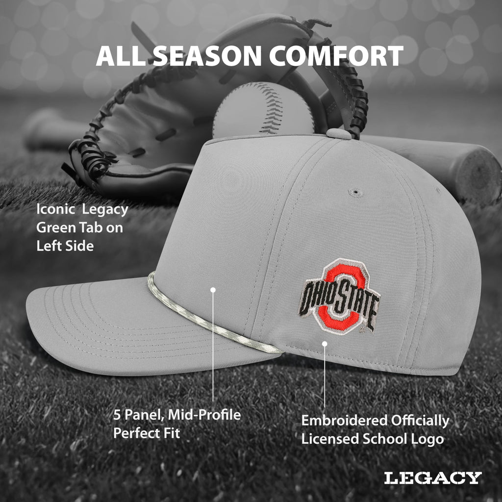 Legacy NCAA Officially Licensed Rope Hat, Ohio State Buckeyes, Lightweight Cap for Men & Women, Caddy Adjustable (Caddy), Grey/G