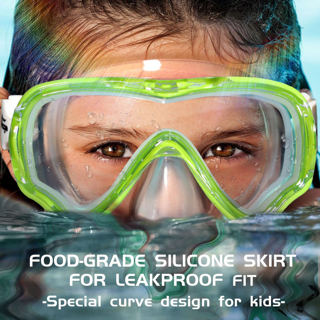 Kids Swim Goggles Snorkel Mask Diving Scuba Mask Snorkeling Goggles For Kids Boys Girls Youth, Anti-Fog 180 Clear View Kids Pool