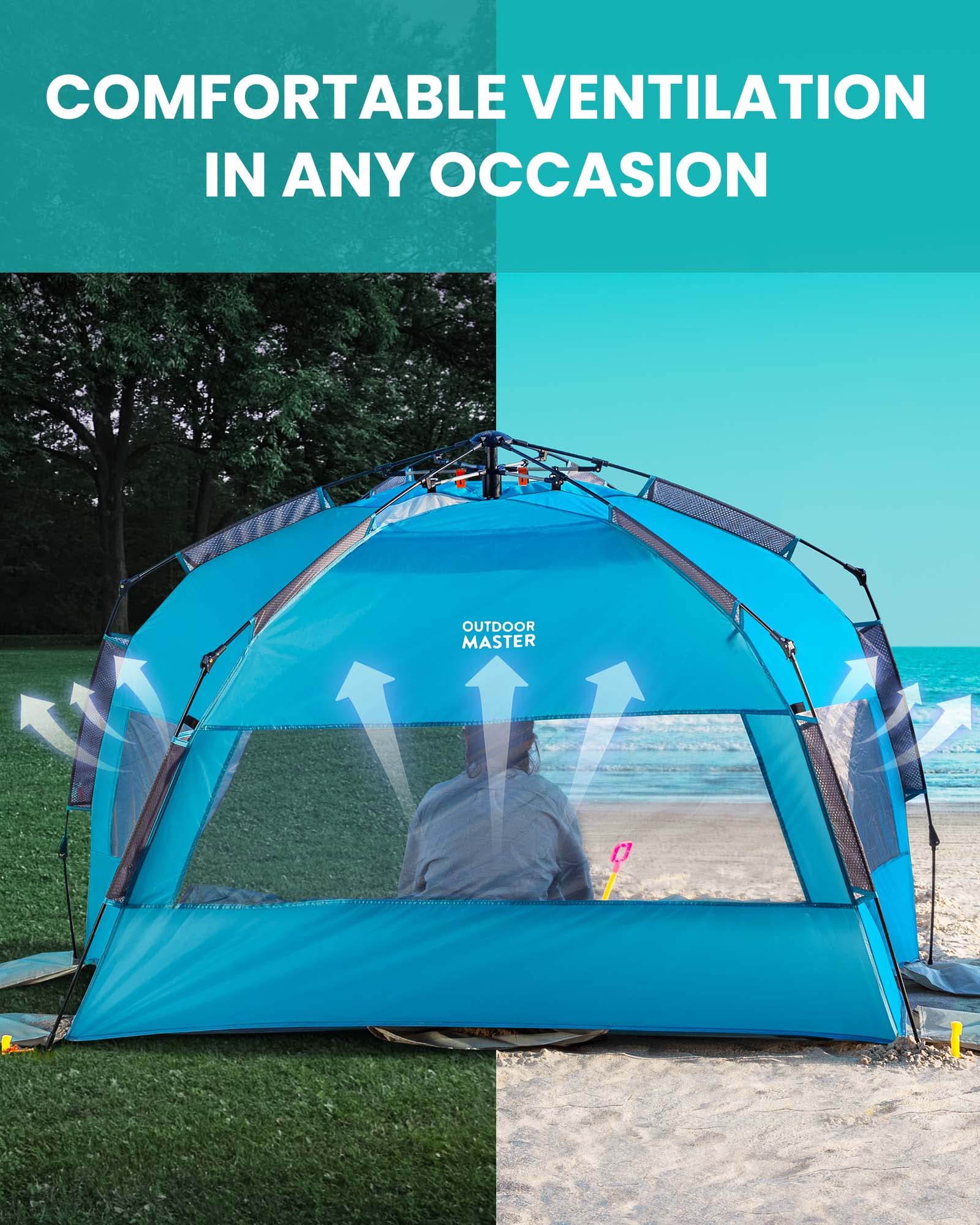 Outdoormaster Pop Up Beach Tent For 4 Person - Easy Setup And Portable Beach Shade Sun Shelter Canopy With Upf 50+ Uv Protection