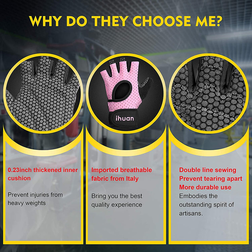 Ihuan Breathable Weight Lifting Gloves: Fingerless Workout Gym Gloves With Wrist Support  Enhance Palm Protection  Extra Grip Fo