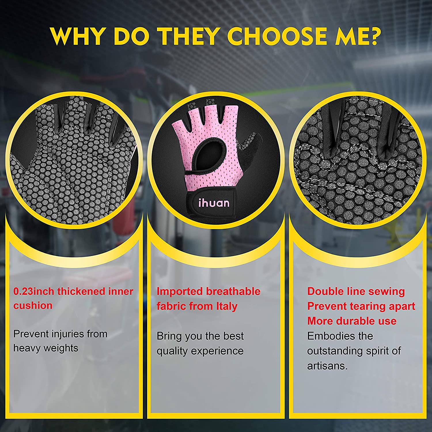 Ihuan Breathable Weight Lifting Gloves: Fingerless Workout Gym Gloves With Wrist Support  Enhance Palm Protection  Extra Grip Fo