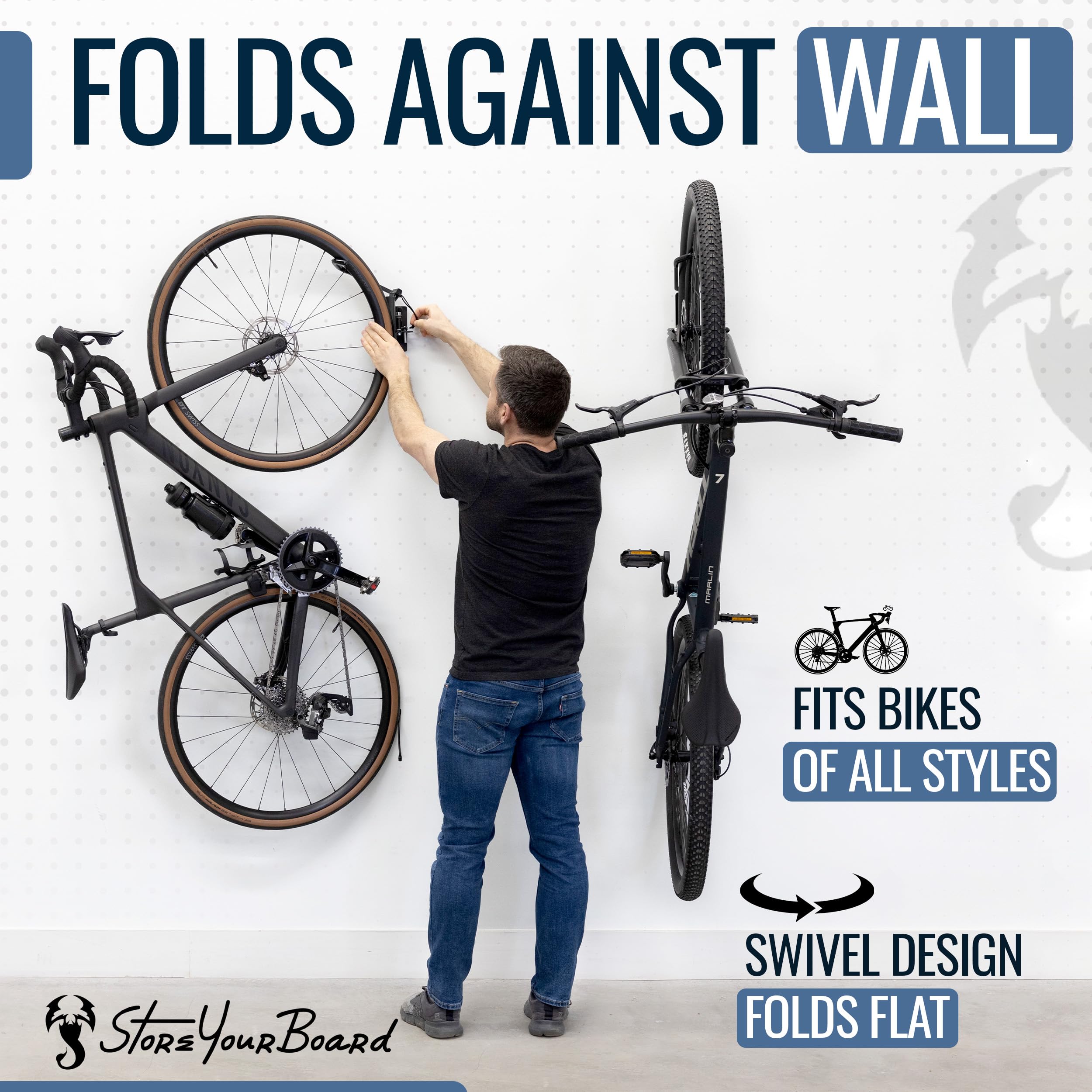 2 Pack Bike Rack Garage Wall Mount, Swivel Bike Rack W/Stopper, Swing 120 Degrees Design, Vertical Hanger Hook For Indoor, Bicyc