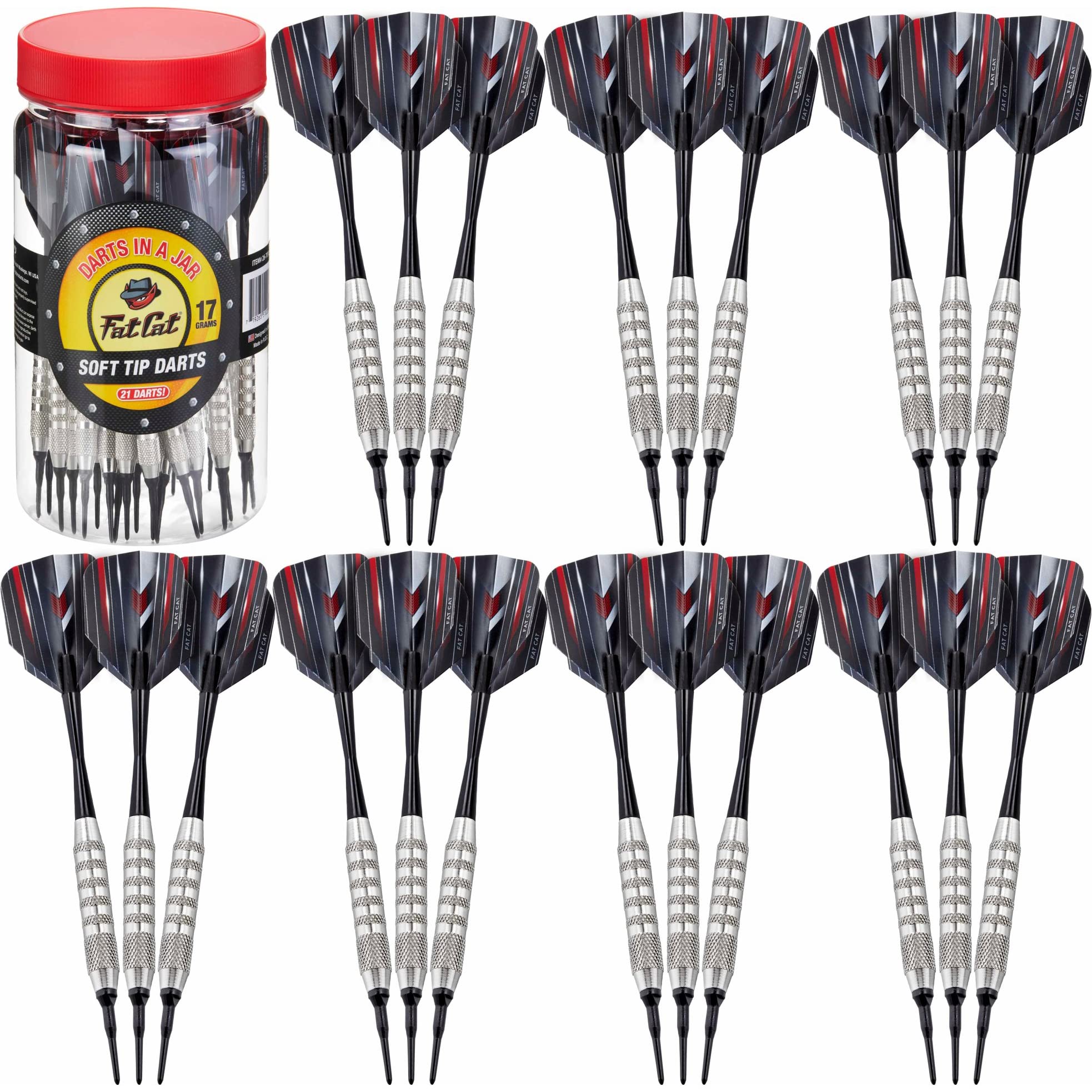 Fat Cat Darts In A Jar: Soft Tip Darts With Storage/Travel Container, 17 Grams (Pack Of 21)