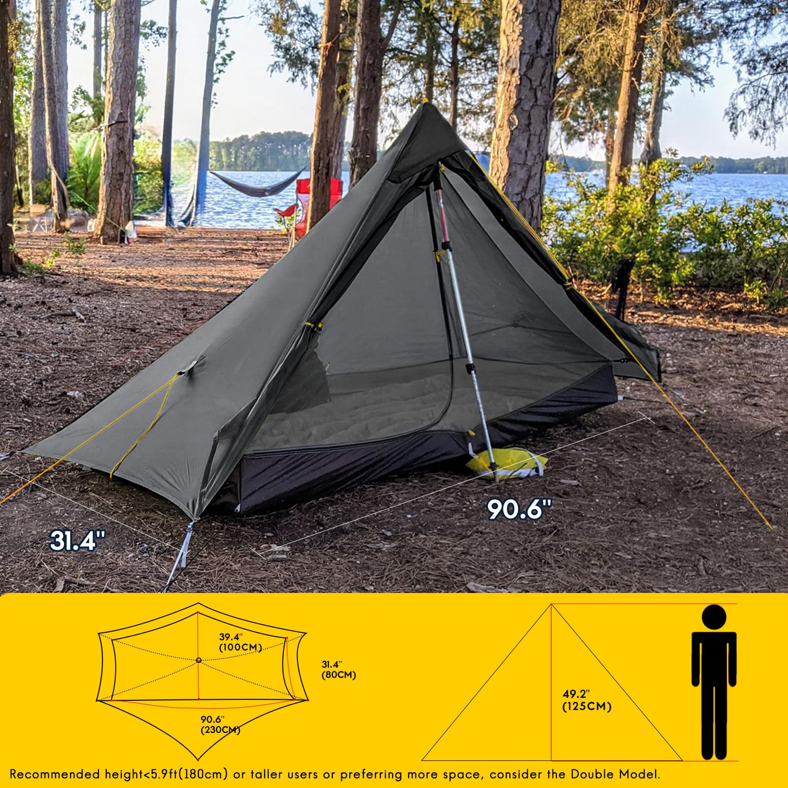 Lanshan Ultralight Tent 3-Season Waterproof Backpacking Tent For 1-Person Camping, Trekking, Climbing, Hiking, 1 Person, Dark Gr