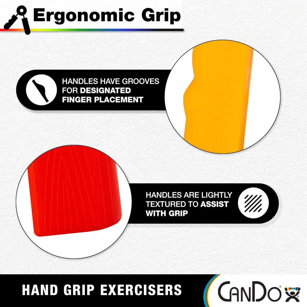 CanDo Hand Grip Exerciser 5 pair set, X-Light - X-Heavy (Yellow, Red, Green, Blue, Black)
