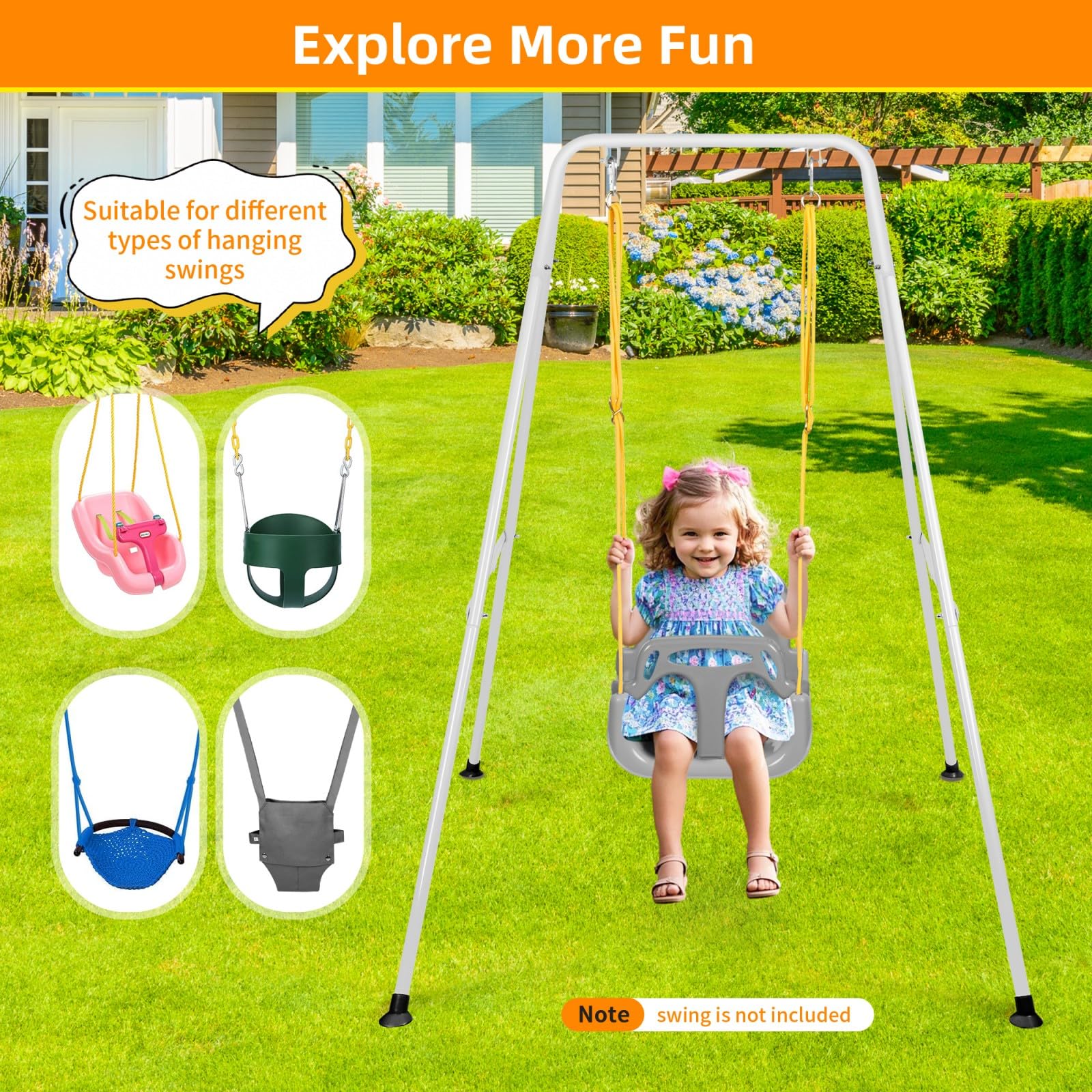 Foldable Swing Stand For Kids, Heavy-Duty Metal Swing Frame For Indoor/Outdoor, Suitable For Most Baby Toddler Swings, Easy To A