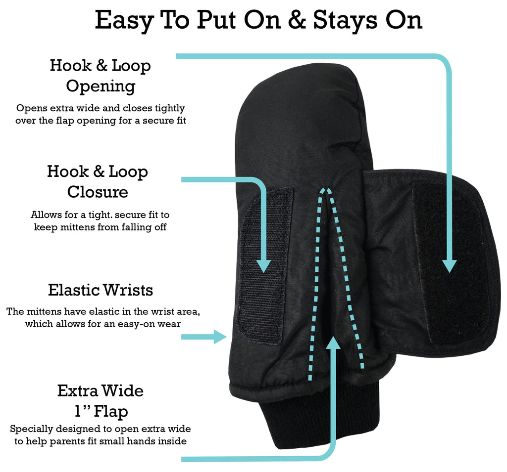 Nice Caps Kids Waterproof Snow Mittens - Thinsulate Boys Girls Cold Weather (Black 1, 4-5 Years)