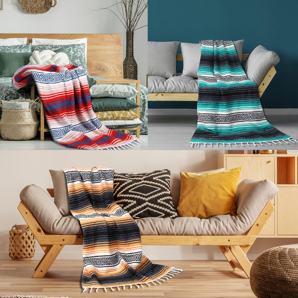 Oudain 10 Pack Mexican Blankets And Throws 45 X 70 Inch, Cotton Outdoor Camping Cozy Baja Blanket Woven Serape Restorative Yoga