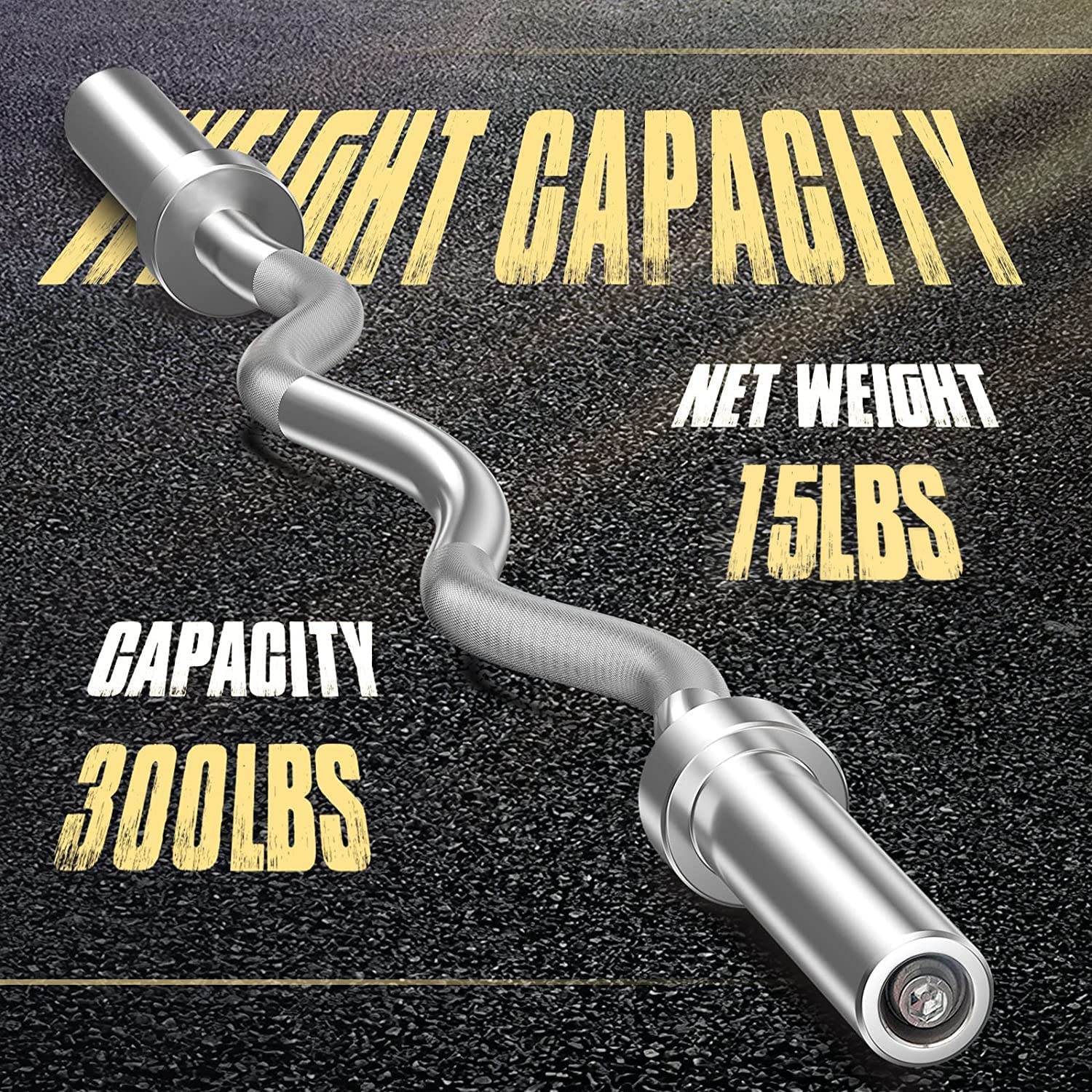 Holleyweb Olympic Barbell Curl Bar Ez Bar Strength Training Bar Threaded Chrome Barbell Bar For Weightlifting, Hip Thrusts, Squa