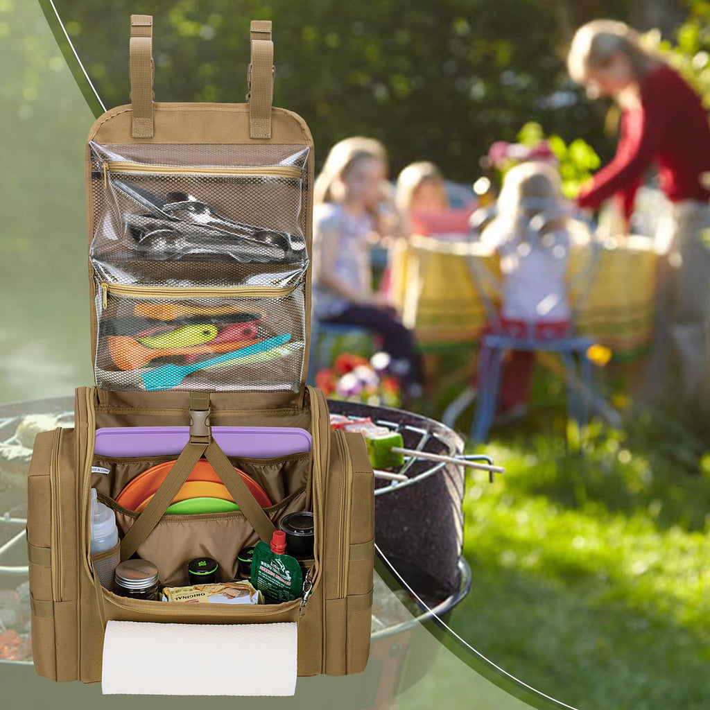 Hodrant Large Tactical Camping Kitchen Organizer, Hanging Cookware Storage Bag With Paper Towel Holder & Multi Pockets, Portable