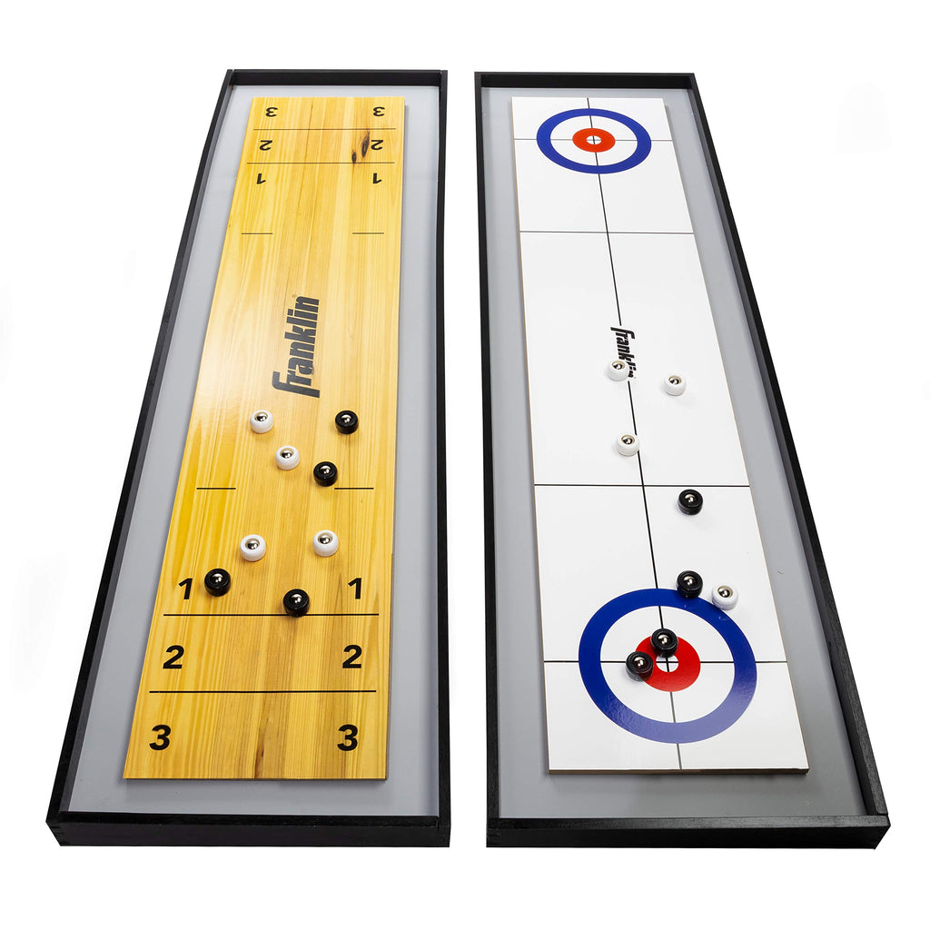 Franklin Sports 2-In-1 Shuffleboard Table And Curling Set - Portable Tabletop Set Includes 8 Rolling Mini Pucks - 45''