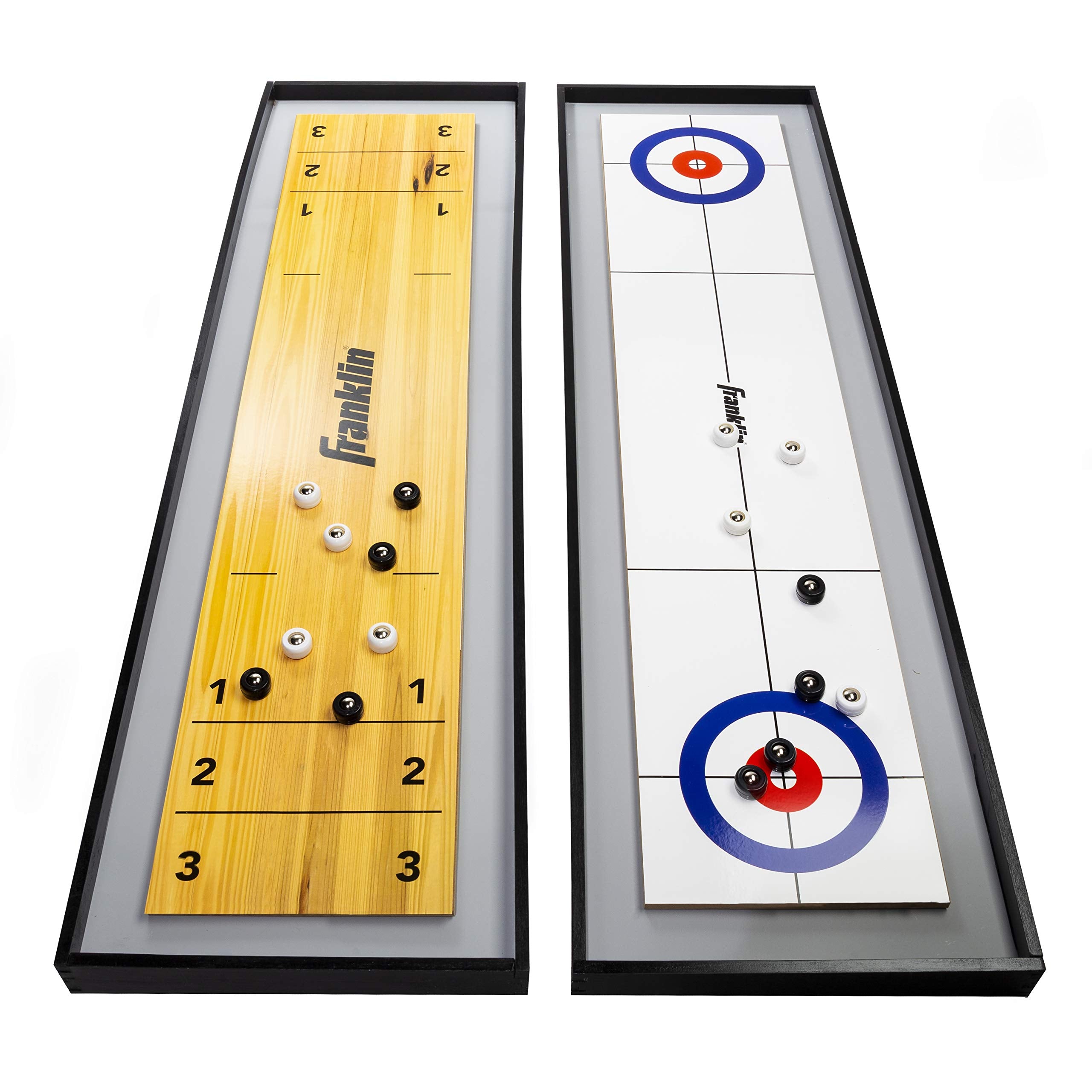 Franklin Sports 2-In-1 Shuffleboard Table And Curling Set - Portable Tabletop Set Includes 8 Rolling Mini Pucks - 45''