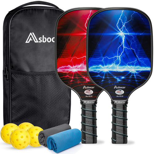 Asbocer Pickleball Paddles, Usapa Approved Pickleball Paddles Set Of 2, Fiberglass Surface Pickleball Set, 4 Pickleball Balls, 2