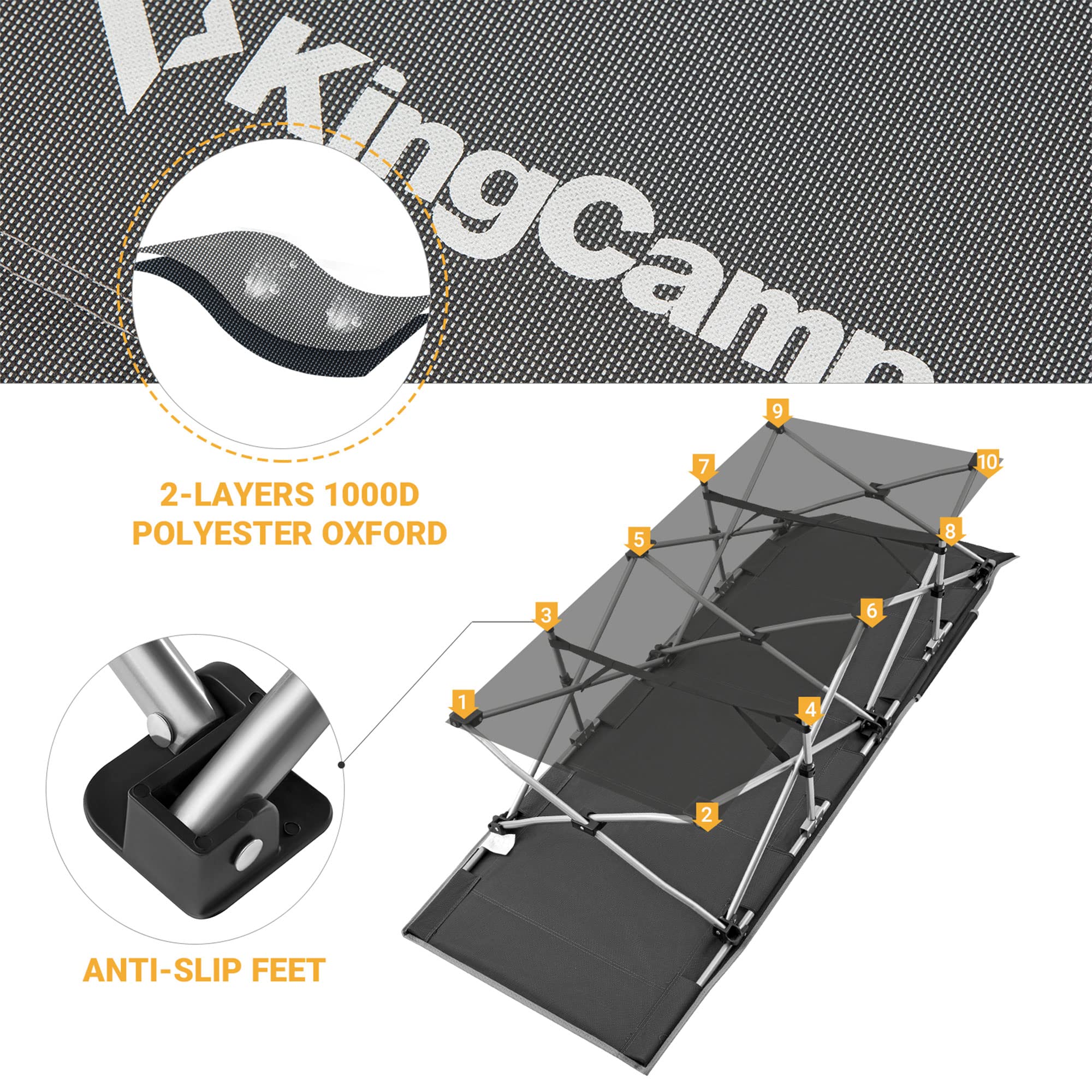Kingcamp Camping Cot Heavy Duty Camping Cots For Adults Oversized Portable Folding Sleeping Cot For Travel Outdoors Vacation Hom