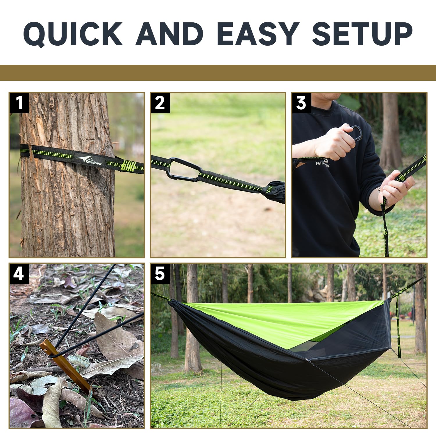 Travel Bird Camping Hammock With Mosquito Net And Sunshade, Backpacking Hammock With Ridge Rope Tree Straps, Lightweight Portabl