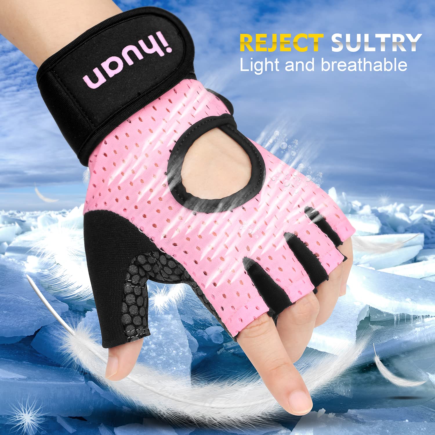 Ihuan Breathable Weight Lifting Gloves: Fingerless Workout Gym Gloves With Wrist Support  Enhance Palm Protection  Extra Grip Fo
