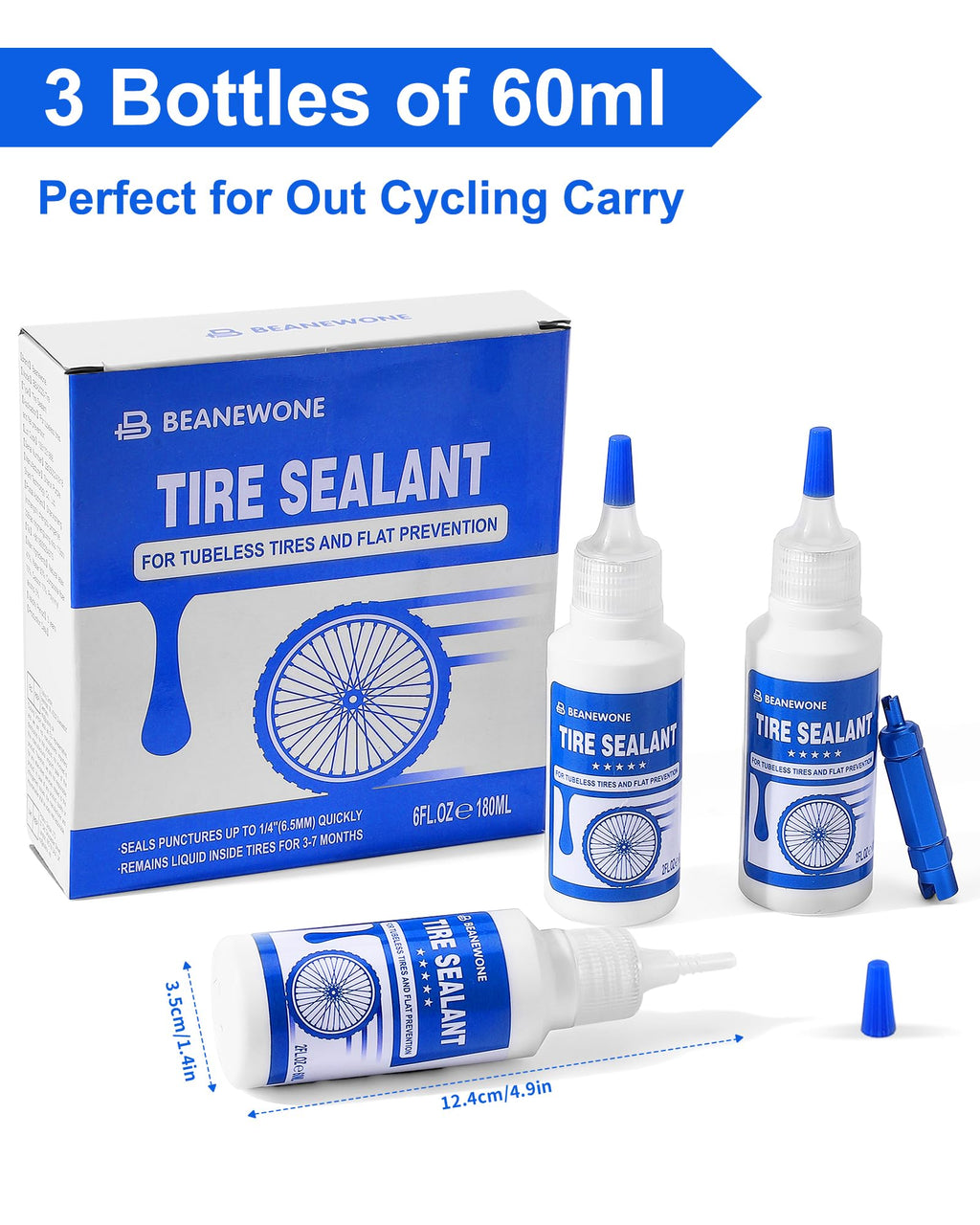 Beanewone Tubeless Tire Sealant, Tubeless Bike Sealant - 2Oz Per Bottle, Long-Lasting For Mtb, No Tubes And Tubeless Tires. No T