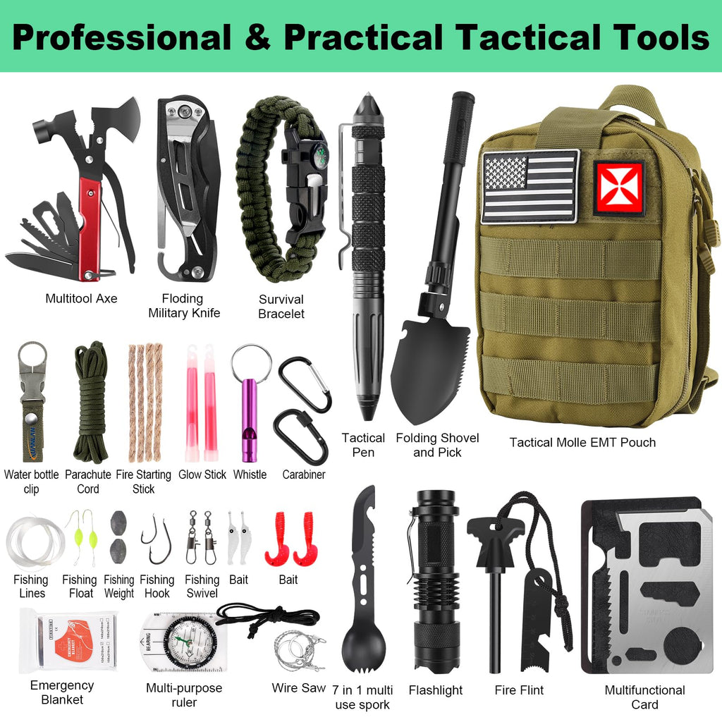 Survival Kit 256 In 1, First Aid Kit Survival Gear Tools Trauma Kit With Molle Pouch For Outdoor, Camping, Hunting, Hiking, Eart