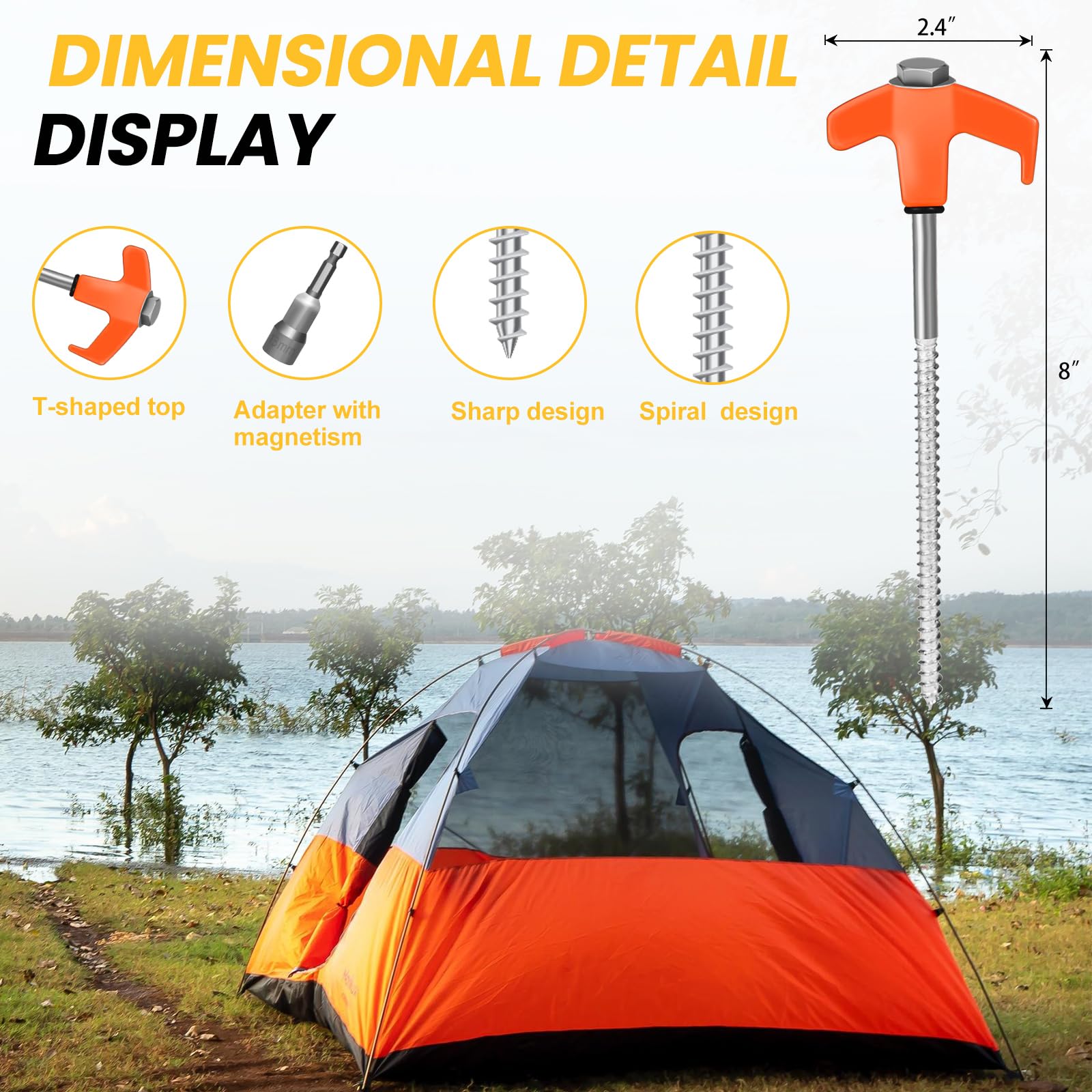 20 Pack 8 Screw In Tent Stakes Heavy Duty- Ground Anchors Screw- Tent Pegs Camping Stakes- Hex Pegs Drillable Tent Stakes And He