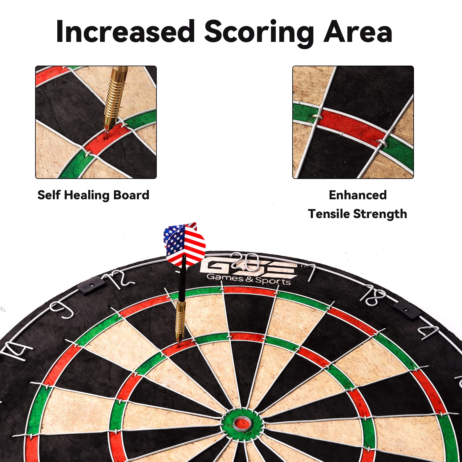 Gse 18'' Bristle Dartboard Set With Self-Healing Sisal Fibers Board, Six 17 Grams Steel Tip Darts, Staple-Free Bullseye, Rotatin