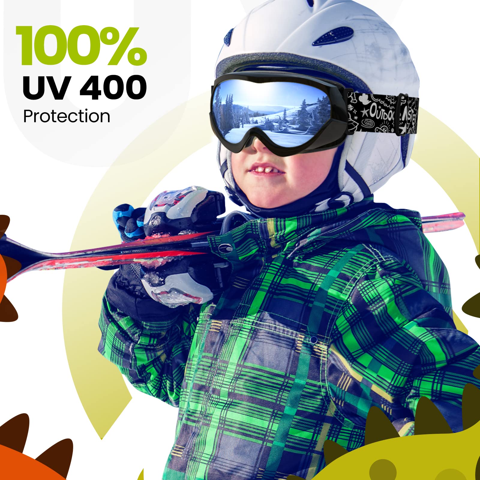 Outdoormaster Kids Ski Goggles - Helmet Compatible Snow Goggles For Boys & Girls With 100% Uv Protection - Vlt 10.1%